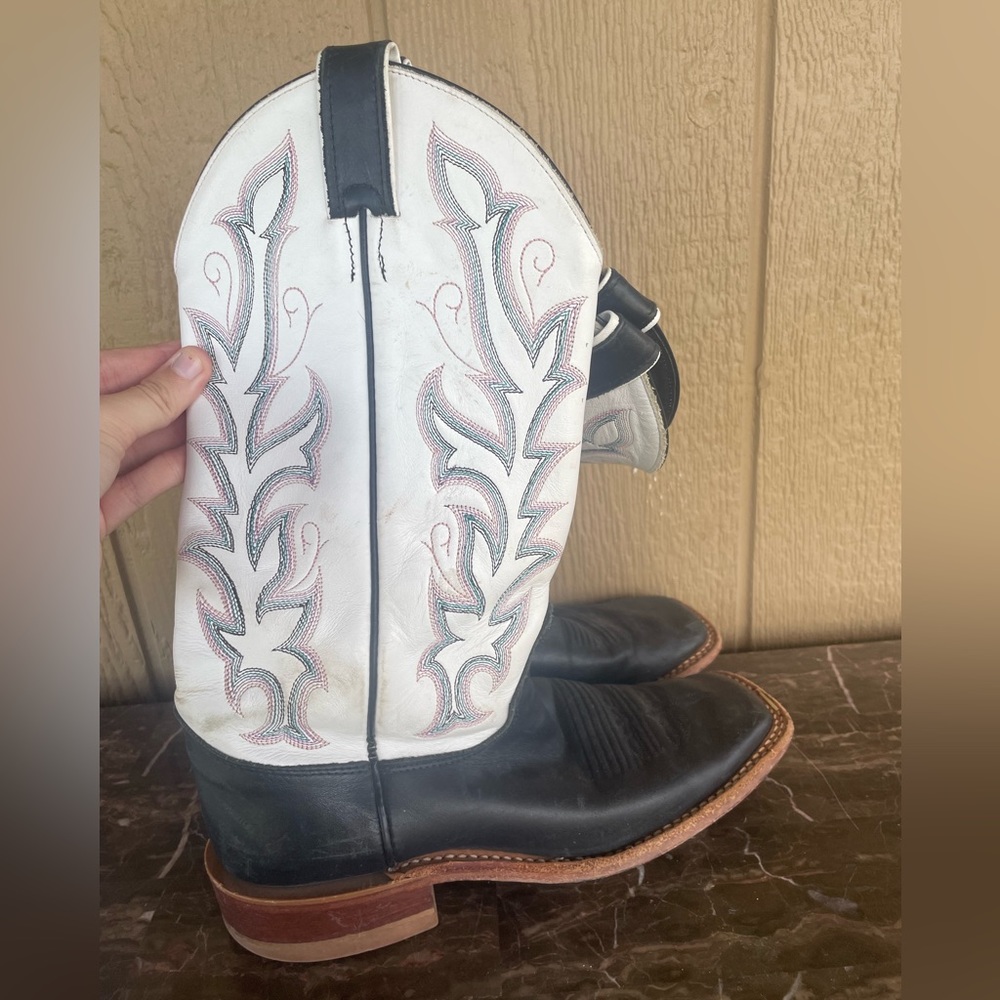 Black and white Justin cowboy boots